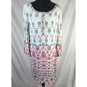 VTG Y Baraschi Sz‎ 12 Viscose Embellished Boho Dress Anthropologie Floral Shift